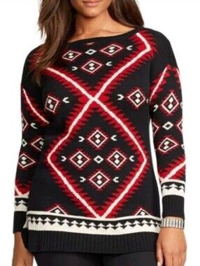 Lauren Ralph Lauren Aztec Tunic Knit Sweater 2X Southwestern Tribal Navajo LRL